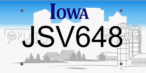 JSV648 Iowa License Plate
