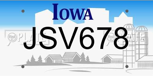 JSV678 Iowa License Plate