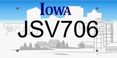 JSV706 Iowa License Plate