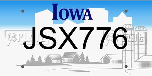 JSX776 Iowa License Plate
