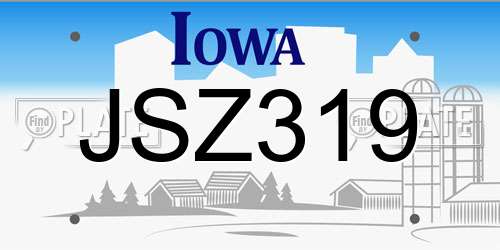 JSZ319 Iowa License Plate