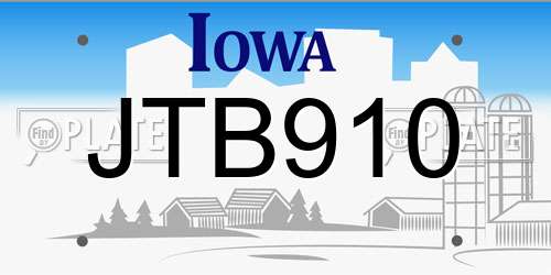 JTB910 Iowa License Plate