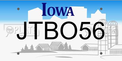 JTBO56 Iowa License Plate