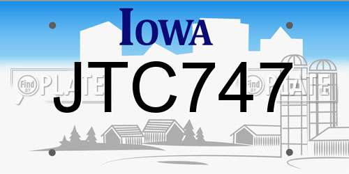 JTC747 Iowa License Plate