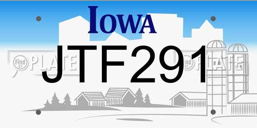 JTF291 Iowa License Plate
