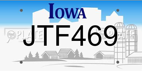 JTF469 Iowa License Plate