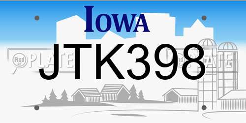 JTK398 Iowa License Plate
