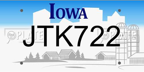 JTK722 Iowa License Plate