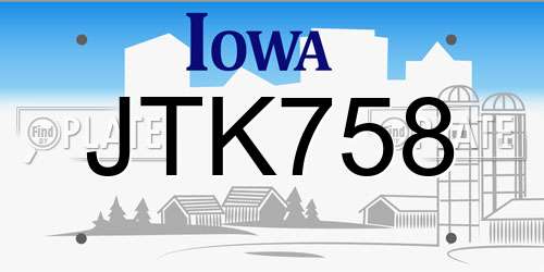 JTK758 Iowa License Plate