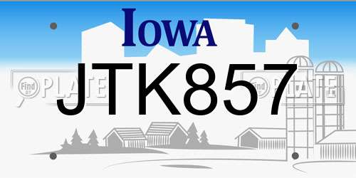 JTK857 Iowa License Plate