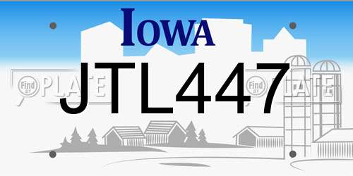 JTL447 Iowa License Plate