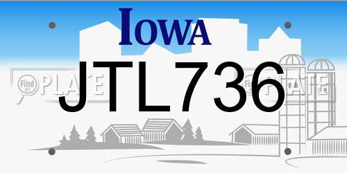 JTL736 Iowa License Plate