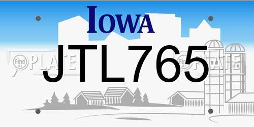 JTL765 Iowa License Plate
