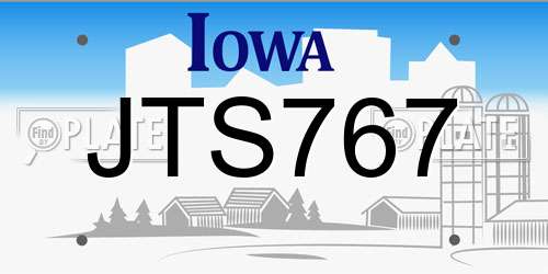 JTS767 Iowa License Plate