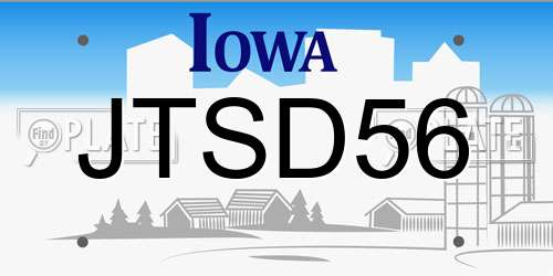 JTSD56 Iowa License Plate