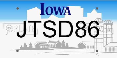 JTSD86 Iowa License Plate