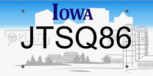 JTSQ86 Iowa License Plate