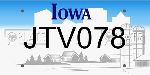 JTV078 Iowa License Plate