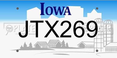 JTX269 Iowa License Plate