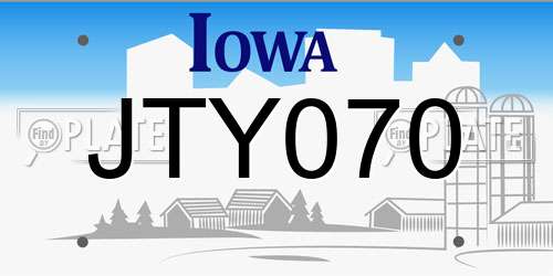 JTY070 Iowa License Plate