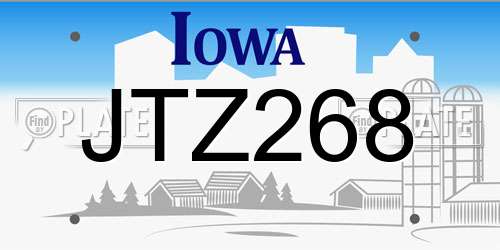 JTZ268 Iowa License Plate