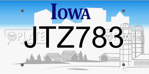 JTZ783 Iowa License Plate