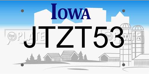 JTZT53 Iowa License Plate