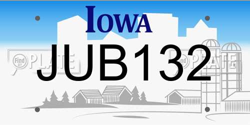 JUB132 Iowa License Plate