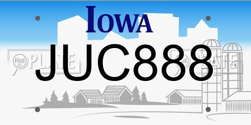 JUC888 Iowa License Plate