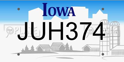 JUH374 Iowa License Plate