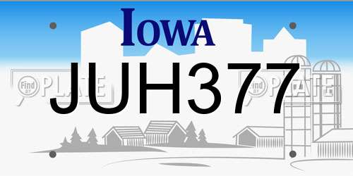 JUH377 Iowa License Plate