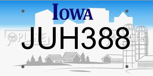 JUH388 Iowa License Plate