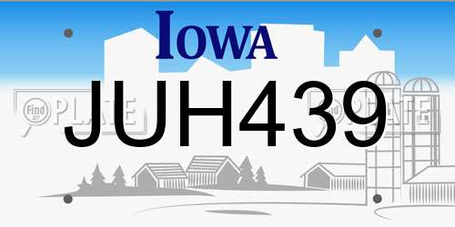 JUH439 Iowa License Plate