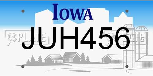 JUH456 Iowa License Plate