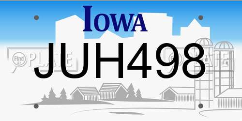 JUH498 Iowa License Plate