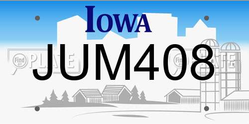 JUM408 Iowa License Plate