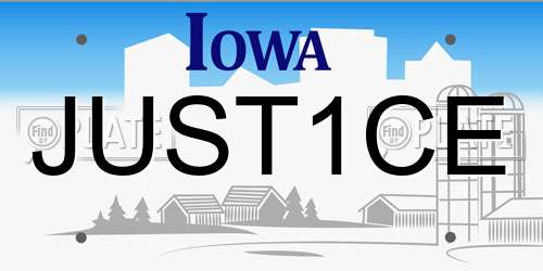 JUST1CE Iowa License Plate