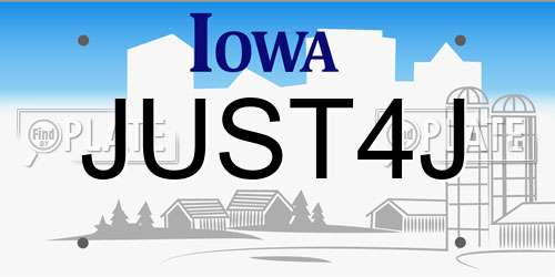 JUST4J Iowa License Plate