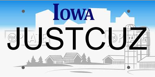JUSTCUZ Iowa License Plate