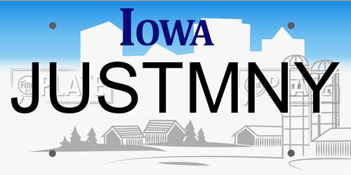 JUSTMNY Iowa License Plate