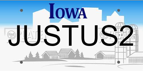 JUSTUS2 Iowa License Plate