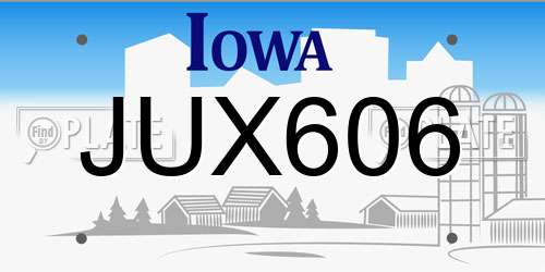 JUX606 Iowa License Plate