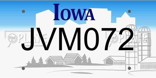 JVM072 Iowa License Plate