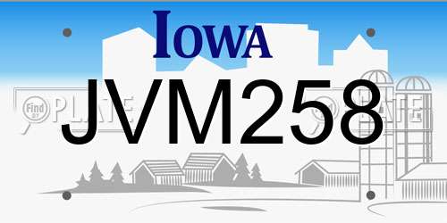 JVM258 Iowa License Plate