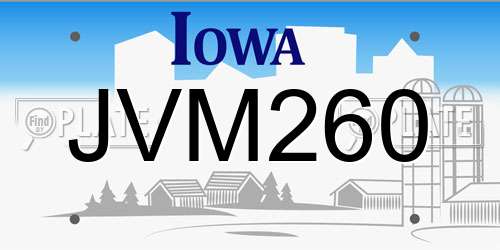 JVM260 Iowa License Plate