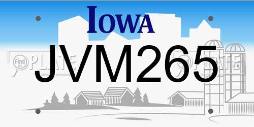 JVM265 Iowa License Plate
