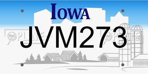 JVM273 Iowa License Plate