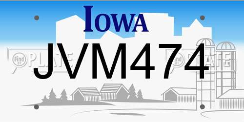 JVM474 Iowa License Plate