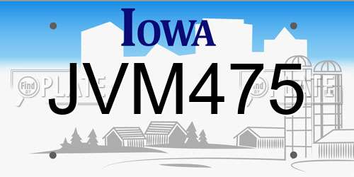 JVM475 Iowa License Plate