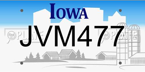 JVM477 Iowa License Plate